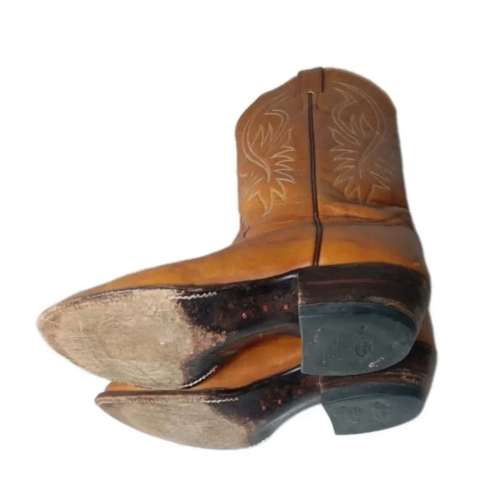 Justin Western Cowboy Boots Men's Size 8.5 B Brown Leather